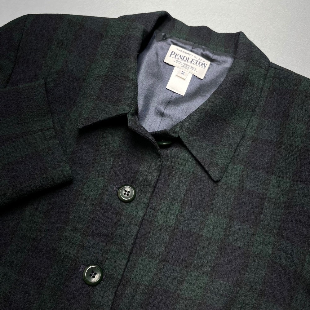 Vintage Pendleton Plaid Wool Blazer Jacket Women 12p Green Black‎ Classic Career